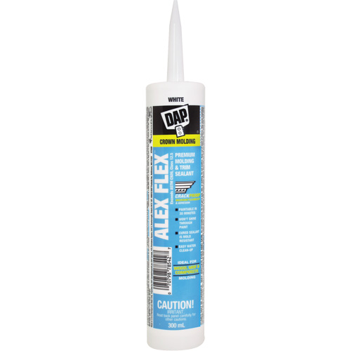 Scellant de silicone, acrylique et latex de qualit&eacute; sup&eacute;rieure pour moulures et garnitures Alex Flex, 300 ml, Cartouche, Blanc Distribution Élite MP