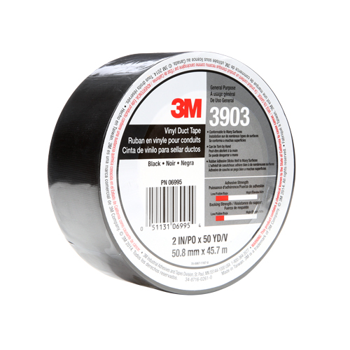 3903 Vinyl Duct Tape, 1245 mm (49") W x 46 m (151') L, 6.5 mils, Black Distribution Élite MP