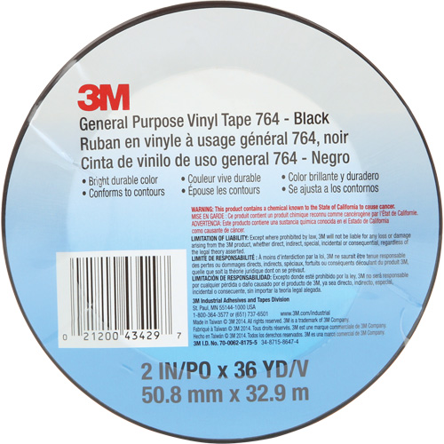 Ruban en vinyle pour travaux g&eacute;n&eacute;raux 764, 50,8 mm (2") la x 32,9 m (108') lo, 5 mils, Noir Distribution Élite MP