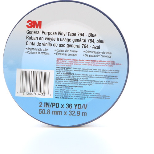 764 General-Purpose Vinyl Tape, 50.8 mm (2") W x 32.9 m (108') L, 5 mils, Blue Distribution Élite MP