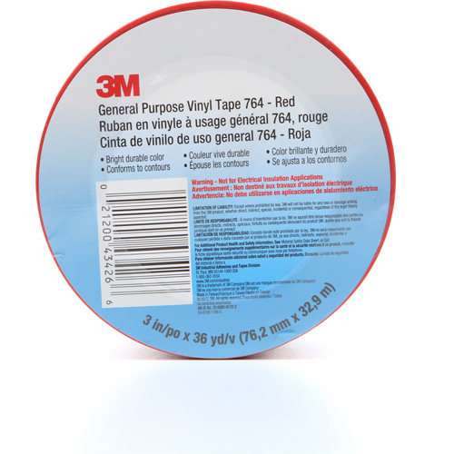 764 General-Purpose Vinyl Tape, 76 mm (3") W x 32.9 m (108') L, 5 mils, Red Distribution Élite MP