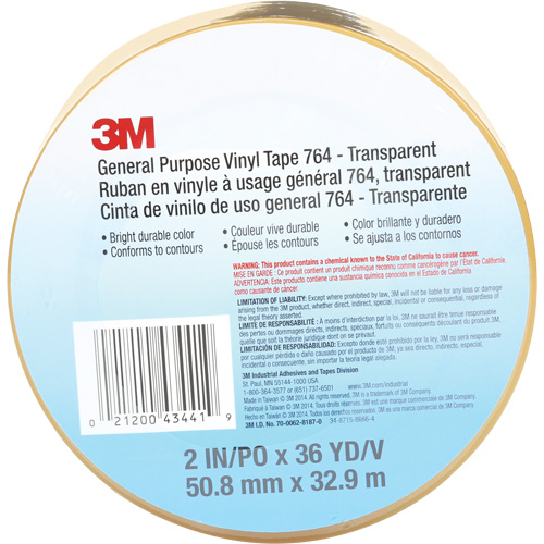 Ruban en vinyle pour travaux g&eacute;n&eacute;raux 764, 50,8 mm (2") la x 32,9 m (108') lo, 5 mils, Transparent Distribution Élite MP