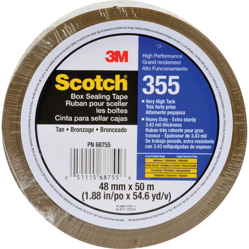 Scotch&reg; Box Sealing Tape 355, Hot Melt Adhesive, 3.15 mils, 48 mm (2") x 50 m (164') Distribution Élite MP