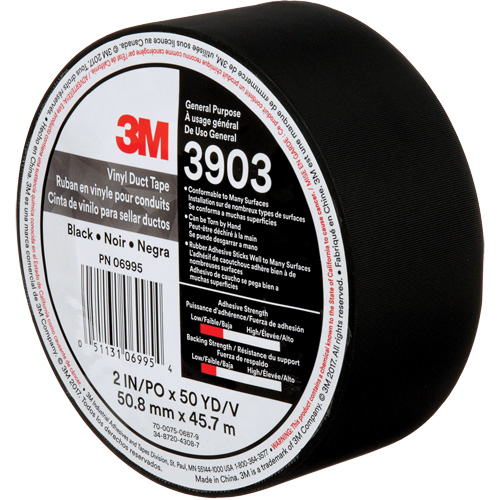 Rubans adh&eacute;sifs en vinyle 3903, 48 mm (2") la x 45 m (148') lo, 6,5 mils, Noir Distribution Élite MP