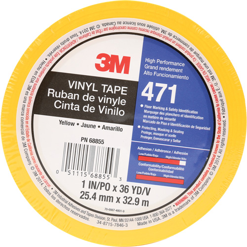 471 Vinyl Tape, 25.4 mm (1") W x 32.9 m (108') L, 5.2 mils, Yellow Distribution Élite MP