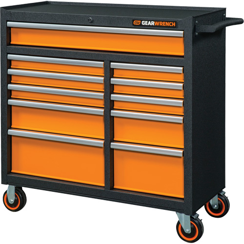 GSX Series Rolling Tool Cabinet, 11 Drawers, 41" W x 18-1/5" D x 41-1/2" H, Black/Orange Distribution Élite MP