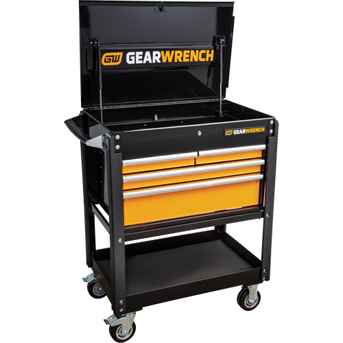 Utility Cart, 4 Drawers, 33" L x 21" W x 42" H, Black/Orange Distribution Élite MP
