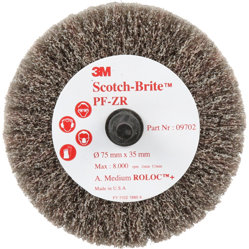 Disque de tronçonnage et de polissage Scotch-Brite Roloc, Oxyde d'aluminium, Grain Moyen, 3" x 1-3/8" x 1/4" Distribution Élite MP