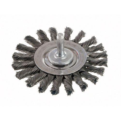 Brosses rotatives &agrave; fils nou&eacute;s - Brosse rotative &agrave; fils nou&eacute;s a/queue 1/4", fils nou&eacute;s standards, Dia. 4", Fils 0,014", Acier inoxydable Distribution Élite MP