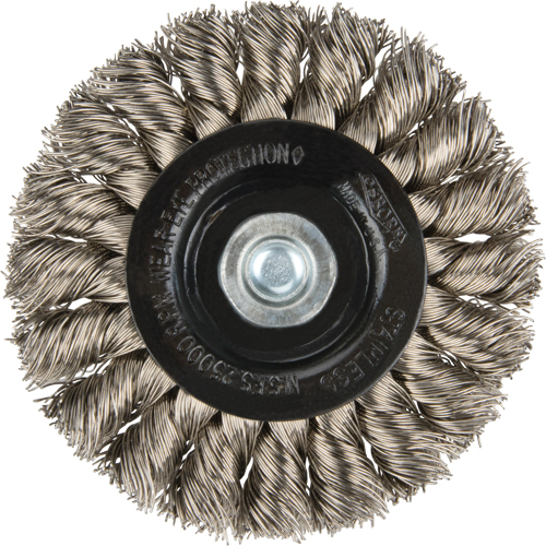 Brosses rotatives &agrave; fils nou&eacute;s - Brosse rotative &agrave; fils nou&eacute;s a/queue 1/4", Fils nou&eacute;s standards, Dia. 3", Fils 0,014", Acier inoxydable Distribution Élite MP