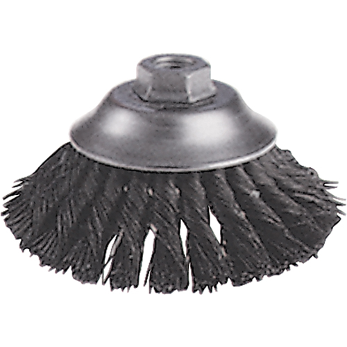 Brosses-boisseau &agrave; fils nou&eacute;s - Brosse-boisseau &eacute;vas&eacute;e, Dia. 6", Fils 0,02", Arbre 5/8"-11, Acier Distribution Élite MP