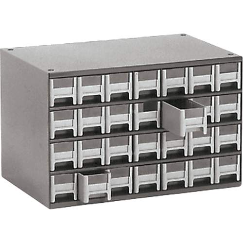 Modular Parts Cabinets, Steel, 28 Drawers, 17" x 10-9/16" x 2-2/16", Grey Distribution Élite MP