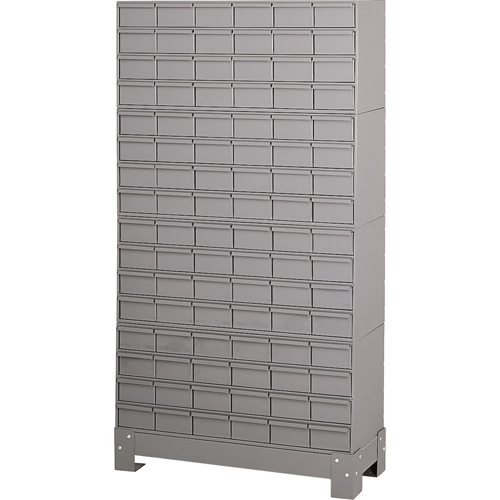 Casiers &agrave; tiroirs industriels avec base, 96 tiroirs, 34-1/8" la x 12-1/4" p x 62-1/2" h, Gris Distribution Élite MP