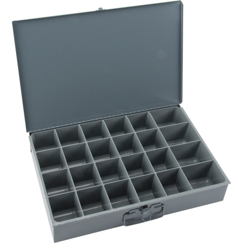 Compartment Scoop Boxes, Steel, 24 Slots, 18" W x 12" D x 3" H, Grey Distribution Élite MP