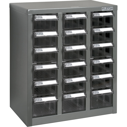 Casiers pour pi&egrave;ces KPC-600, Acier galvanis&eacute;, 18 tiroirs, 13-9/10" x 8-7/10" x 16-3/10", Gris Distribution Élite MP