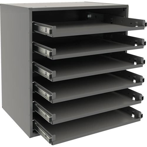 Small Bearing Slide Rack, Steel, 6 Slots, 15-9/16" W x 11-7/8" D x 16-3/8" H, Grey Distribution Élite MP
