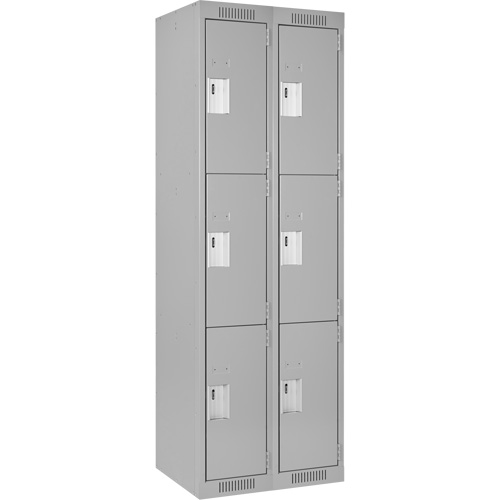 Clean Line Lockers, 3 -tier, Bank of 2, 24" x 18" x 72", Steel, Grey, Rivet (Assembled) Distribution Élite MP