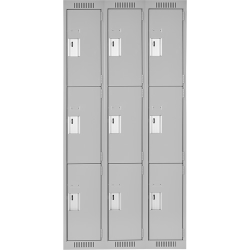 Clean Line Lockers, 3 -tier, Bank of 3, 36" x 18" x 72", Steel, Grey, Rivet (Assembled) Distribution Élite MP