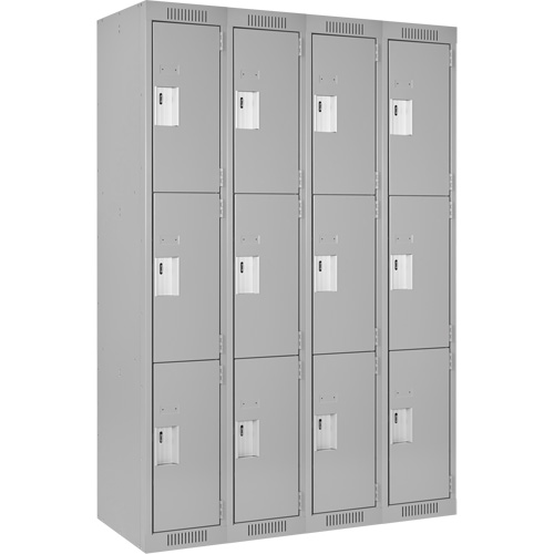 Clean Line Lockers, 3 -tier, Bank of 4, 48" x 18" x 72", Steel, Grey, Rivet (Assembled) Distribution Élite MP