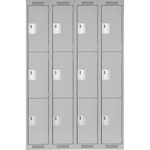 Clean Line Lockers, 3 -tier, Bank of 4, 48" x 18" x 72", Steel, Grey, Rivet (Assembled) Distribution Élite MP