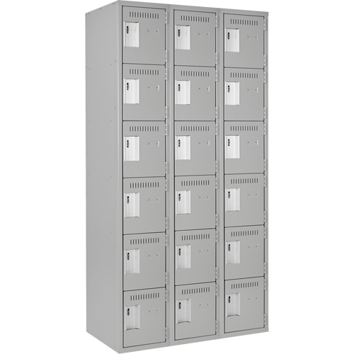 Clean Line Lockerettes, 6 -tier, Bank of 3, 36" x 18" x 72", Steel, Grey, Rivet (Assembled) Distribution Élite MP