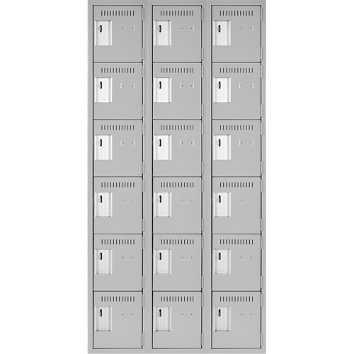 Clean Line Lockerettes, 6 -tier, Bank of 3, 36" x 18" x 72", Steel, Grey, Rivet (Assembled) Distribution Élite MP