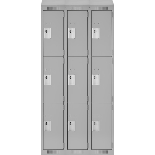 Clean Line Lockers, 3 -tier, Bank of 3, 36" x 18" x 78", Steel, Grey, Rivet (Assembled) Distribution Élite MP
