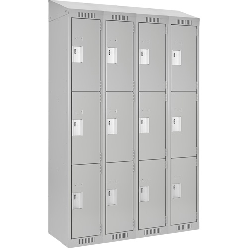 Clean Line Lockers, 3 -tier, Bank of 4, 48" x 18" x 78", Steel, Grey, Rivet (Assembled) Distribution Élite MP