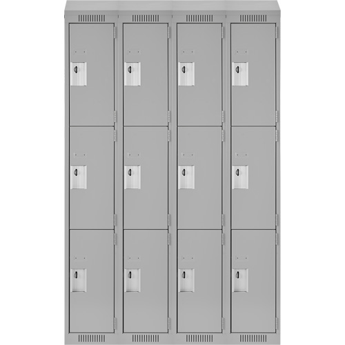 Clean Line Lockers, 3 -tier, Bank of 4, 48" x 18" x 78", Steel, Grey, Rivet (Assembled) Distribution Élite MP
