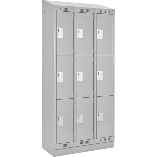 Clean Line Lockers, 3 -tier, Bank of 3, 36" x 18" x 82", Steel, Grey, Rivet (Assembled) Distribution Élite MP