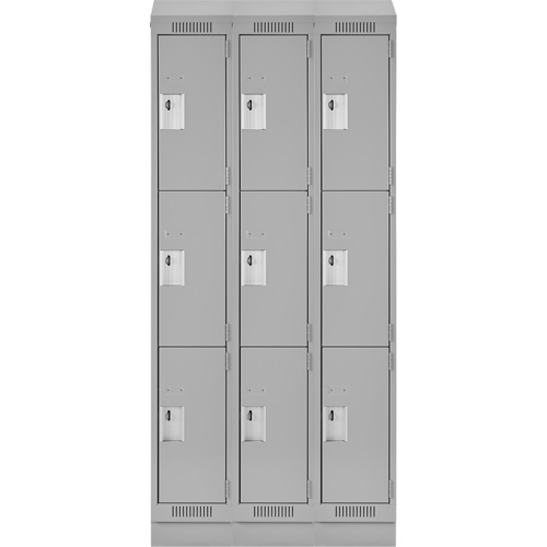 Clean Line Lockers, 3 -tier, Bank of 3, 36" x 18" x 82", Steel, Grey, Rivet (Assembled) Distribution Élite MP