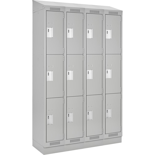 Clean Line Lockers, 3 -tier, Bank of 4, 48" x 18" x 82", Steel, Grey, Rivet (Assembled) Distribution Élite MP