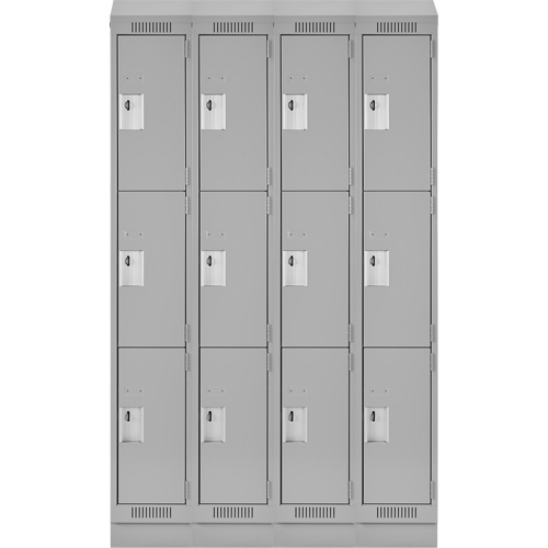Clean Line Lockers, 3 -tier, Bank of 4, 48" x 18" x 82", Steel, Grey, Rivet (Assembled) Distribution Élite MP