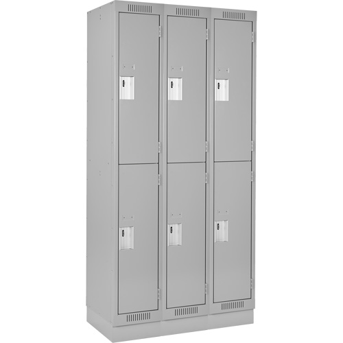 Casiers Clean Line, 2 niveaux, Bloc de 3, 36" x 18" x 76", Acier, Gris, Rivet (assembl&eacute;) Distribution Élite MP