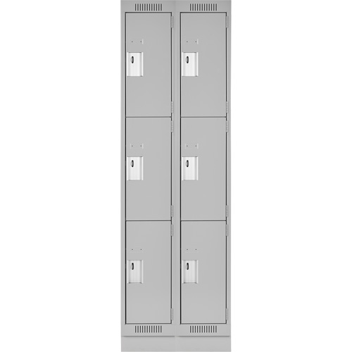 Clean Line Lockers, 3 -tier, Bank of 2, 24" x 18" x 76", Steel, Grey, Rivet (Assembled) Distribution Élite MP