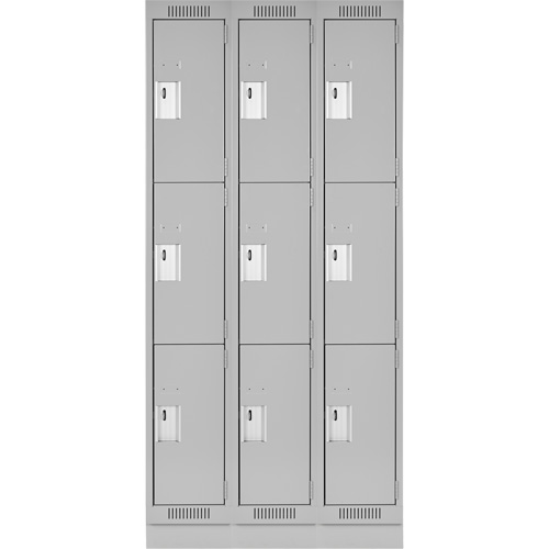 Clean Line Lockers, 3 -tier, Bank of 3, 36" x 18" x 76", Steel, Grey, Rivet (Assembled) Distribution Élite MP