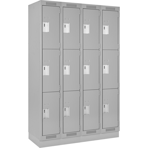 Clean Line Lockers, 3 -tier, Bank of 4, 48" x 18" x 76", Steel, Grey, Rivet (Assembled) Distribution Élite MP