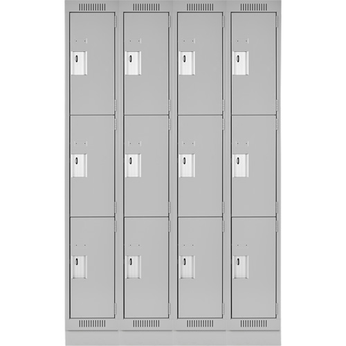 Clean Line Lockers, 3 -tier, Bank of 4, 48" x 18" x 76", Steel, Grey, Rivet (Assembled) Distribution Élite MP