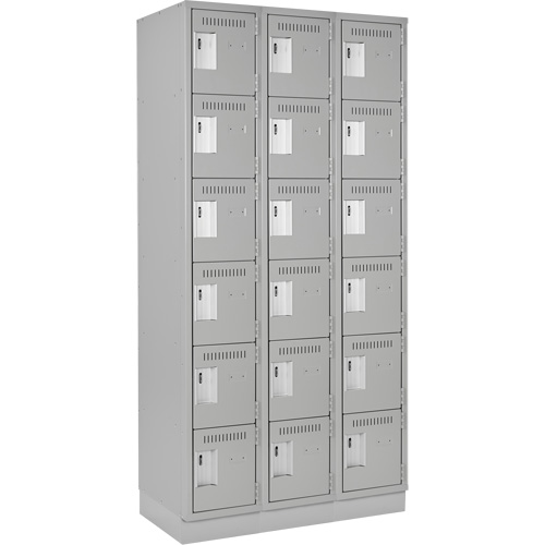 Clean Line Lockerette, 6 -tier, Bank of 3, 36" x 18" x 76", Steel, Grey, Rivet (Assembled) Distribution Élite MP