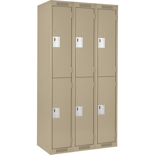 Clean Line Lockers, 2 -tier, Bank of 3, 36" x 18" x 72", Steel, Beige, Rivet (Assembled) Distribution Élite MP