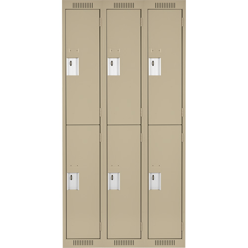 Clean Line Lockers, 2 -tier, Bank of 3, 36" x 18" x 72", Steel, Beige, Rivet (Assembled) Distribution Élite MP