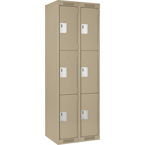 Clean Line Lockers, 3 -tier, Bank of 2, 24" x 18" x 72", Steel, Beige, Rivet (Assembled) Distribution Élite MP