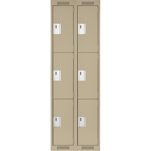 Clean Line Lockers, 3 -tier, Bank of 2, 24" x 18" x 72", Steel, Beige, Rivet (Assembled) Distribution Élite MP