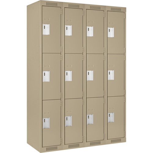 Clean Line Lockers, 3 -tier, Bank of 4, 48" x 18" x 72", Steel, Beige, Rivet (Assembled) Distribution Élite MP