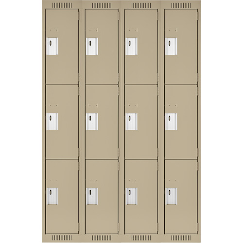Clean Line Lockers, 3 -tier, Bank of 4, 48" x 18" x 72", Steel, Beige, Rivet (Assembled) Distribution Élite MP