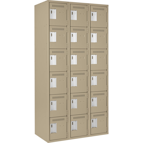 Clean Line Lockerette, 6 -tier, Bank of 3, 36" x 18" x 72", Steel, Beige, Rivet (Assembled) Distribution Élite MP