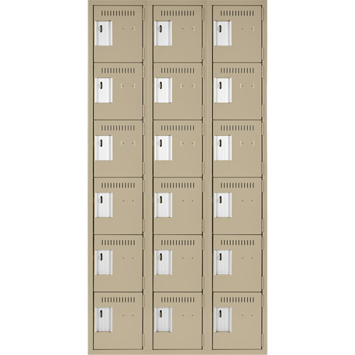 Clean Line Lockerette, 6 -tier, Bank of 3, 36" x 18" x 72", Steel, Beige, Rivet (Assembled) Distribution Élite MP