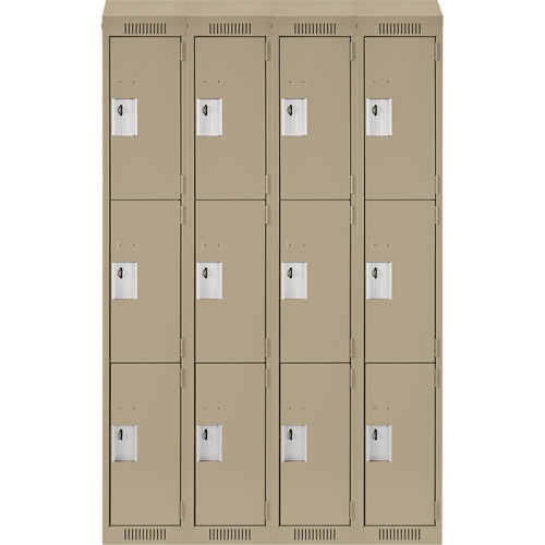 Clean Line Lockers, 3 -tier, Bank of 4, 48" x 18" x 78", Steel, Beige, Rivet (Assembled) Distribution Élite MP