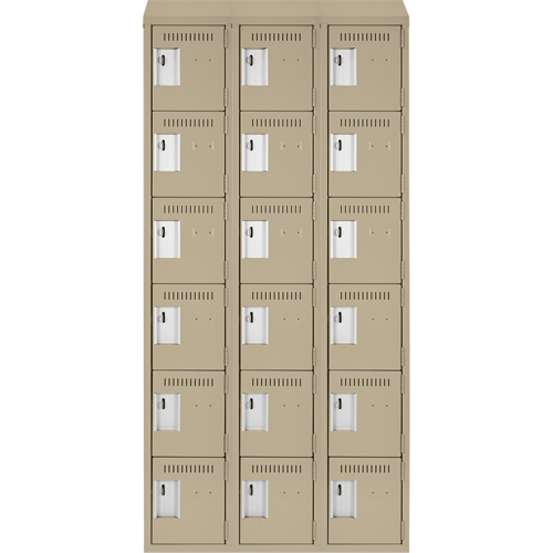 Clean Line Lockerette, 6 -tier, Bank of 3, 36" x 18" x 78", Steel, Beige, Rivet (Assembled) Distribution Élite MP