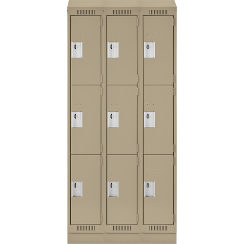 Clean Line Lockers, 3 -tier, Bank of 3, 36" x 18" x 82", Steel, Beige, Rivet (Assembled) Distribution Élite MP